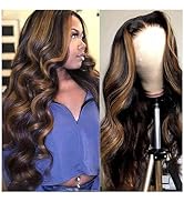 Glegov 13x6 Lace Front Wigs Human Hair 28 Inch HD Transparent Ombre Body Wave Brown Lace Frontal ...