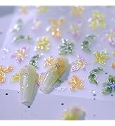 LINMEIZAI Flowers Nail Stickers for Nail Art - Green Flower Nail Art Stickers Spring Floral Lily ...