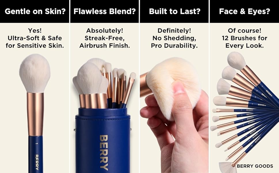 BERRY Blue Makeup Brush Set Qualities