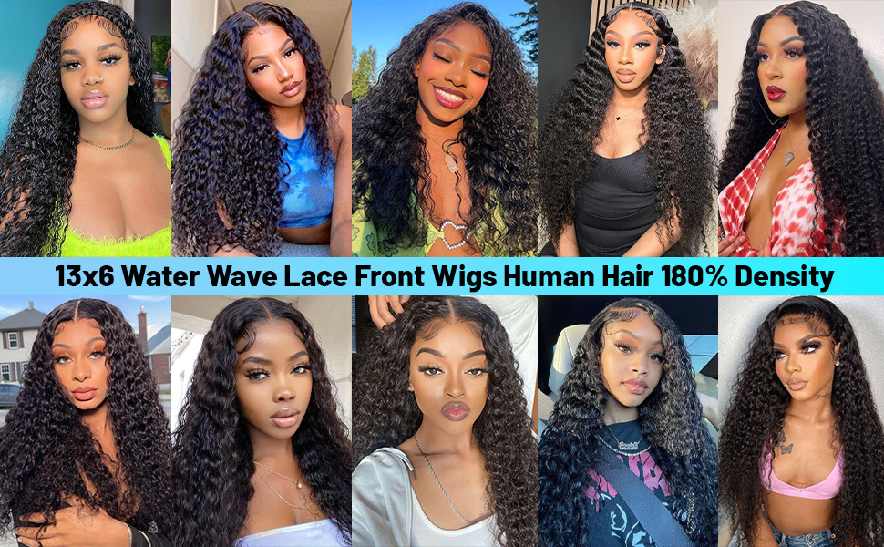 13x6 Water Wave Lace Front Wigs Human Hair Pre Plucked 180 Density