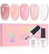 AILLSA Pink Nude Gel Polish Set Milky White Jelly Gel Nail Polish with Base and Top Coat,Neutral ...
