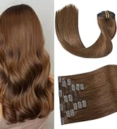 Clip in Hair Extensions 70G Medium Brown 100% Remy Human Hair Clip in Extensions Soft Silky Strai...