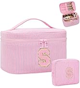 MONSTINA Initial Makeup Bags for Women|Cosmetic Bag for Travel Toiletry - Birthday Gifts for 11 1...