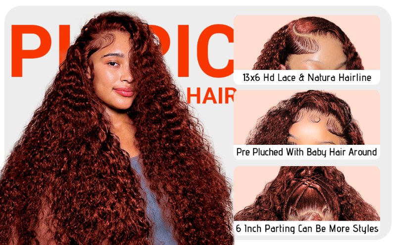 13x6 Water Wave Reddish Brown Lace Front Wigs Human Hair Pre Plucked 200 Density