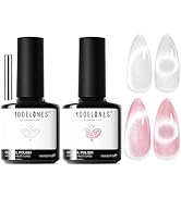 modelones Cat Eye Gel Nail Polish, 2 PCS 15ML Pink Sliver Holographic 9D Cat Eye Glitter Multichr...