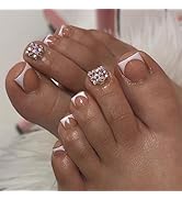 24 Pcs Press On Toenails Short,LINMEIZAI Summer Pink Toe Nails Press Ons for Women Press On Toe N...