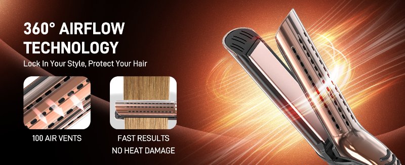 Upgraded 360° Airflow Styler Curling Iron - Keratin Hair Straightener and Curler 2 in 1
