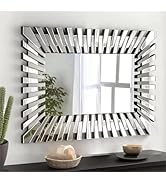 SHYFOY Starburst Wall Mirror Decorative Mirror for Wall Decor Accent Mirror, Large 3D Silver Mirr...