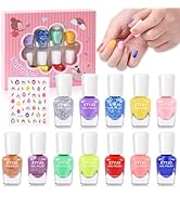 ETYJO 12 Rainbow Colors Peel-Off Kids Washable Quick Dry Girls Nail Polish Kit for Kids Teen Litt...