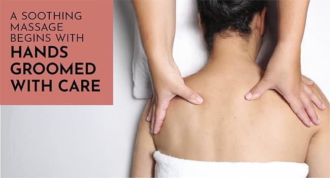 A picture of a person getting a massage features an orange box with black text in the corner.