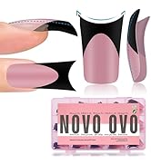 NOVO OVO Black French Tip Duck Feet Nail Tips Full Cover for Press on Acrylic with Moon Curve, Th...