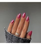 Hot Pink Chrome Press on Nails Medium Almond Nails Press ons Metallic Nails Glue on, Acrylic Nail...