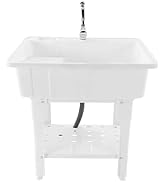 Laundry & Utility Room Sinks with Faucet, Freestanding Plastic Laundry Sink with Washboard,Indoor...