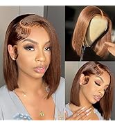 13X4 Pre Plucked #4 Brown Bob Lace Frontal Wig Straight Glueless 100% unprocessed Human Hair Wigs...
