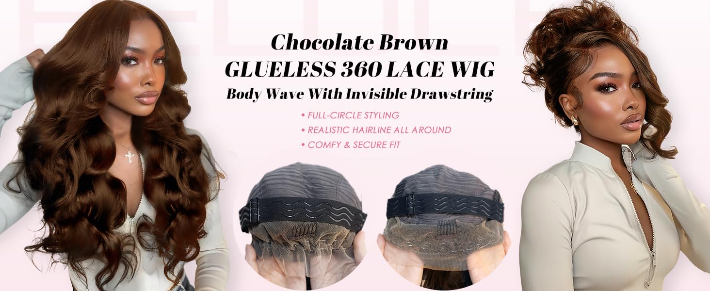 Hidden Straps 360 Drawstring Wig Lace Front Wigs Human Hair 