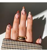 24 Pcs Spring Maillard French Tip Press on Nails Short Almond - SHANRUN Pink Nail Tips Acrylic Na...