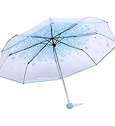 Plastic Transparent Folding Light Purple Cherry Flower Blossom Umbrella, Travel Clear Floral Rain...