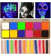 Face Paint for Halloween, 12 Colors UV Face Painting Kit for Kids Adults,Neon Fluorescent Rave Bo...