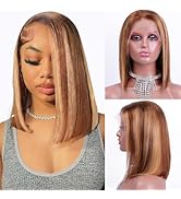 Flady Highlight Ombre Bob wig Human Hair 13x4 HD Lace Front Wigs Human Hair Pre Plucked P4/27 Hon...
