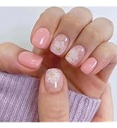 24 Pcs Spring Press on Nails Extra Short Square - LINMEIZAI Pink Short Fake Nails Press ons Nail ...