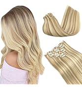 GOO GOO Seamless Clip In Hair Extensions Remy Real Human Hair Extension with Invisible PU Skin We...