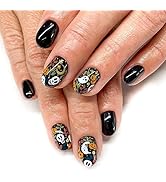 24 Pcs Halloween Press on Nails Short Square - SHANRUN Pure Black Fake Nails Press ons French Nai...