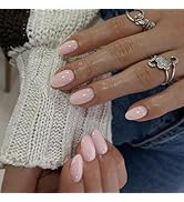 Dusty Baby Pink Press on Nails Short Oval Round Nails Glue on, SXVME Short Fake Nails Press ons, ...