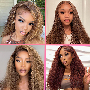 water wave lace front wigs human hair curly blonde highlighted human wig 