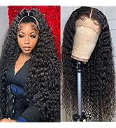 Pinketer Deep Wave Lace Front Wigs Human Hair 180% Density Curly Wig 13x4 Lace Frontal Wet and Wa...