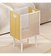 Small Trash Can Bamboo Veneer Waste Paper Basket Garbage Can with Handles and Metal Mesh – Wood T...