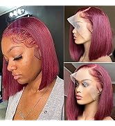 HD Transparent Pre Plucked Straight Blunt Cut 99J Burgundy Bob Wig Human Hair Lace Front Wigs Wit...