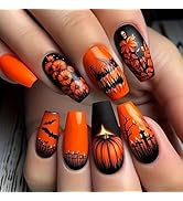 24 Pcs Halloween Press on Nails Short Coffin LINMEIZAI Fake Nails Press ons Nail Tips Glue on Nai...