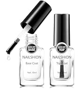 Nailshion Base Coat and Top Coat, Clear Regular Nail Polish, Rich in VE Calcium Quick Air Dry Nai...