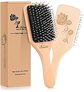 Bsisme Hair Brush-Boar Bristle Hairbrush with Detangling Pins Wooden Paddle Detangler Hairbrush f...