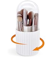 HSSPANFN Makeup Brush Holder Organizer with Lid 360 Rotating Dustproof Storage Organizer, 5-Slot ...