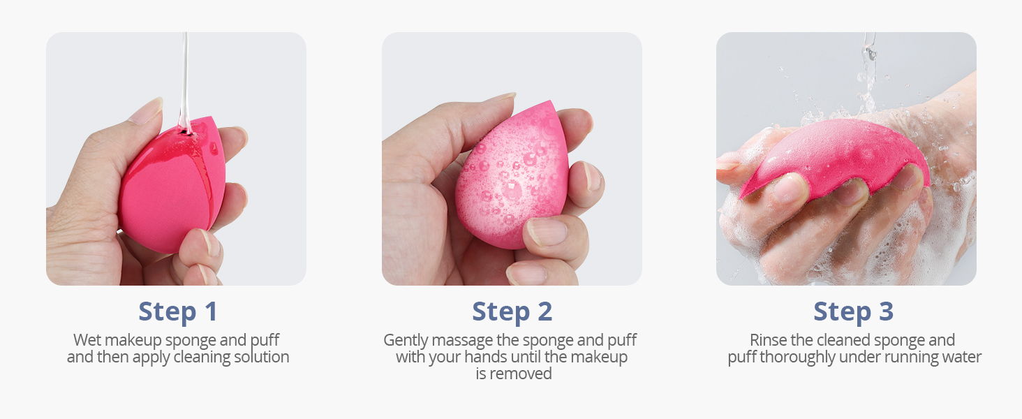 clean steps for makeup sponge and puffs