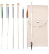 LULUCOLORS 7-Piece Makeup Brush Set with PU Leather Pouch – Angled Shadow, Eyebrow, Mini Flame, B...