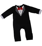 SALALIS 80cm Baby Boy Romper Tuxedo, Tuxedo Baby Boy Baby Tuxedo Sleeper Jumpsuit with Bow Tie Ge...
