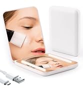 Compact Travel Mirror with Lights, Rechargeable 1x/3x Travel Magnifying Mirror, Pocket Mirror Fol...