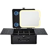 Makeup Case with Magnetic Lighted Mirror Cosmetic Train Box Detachable LED Mirror Adjustable Brig...