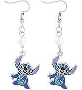 KF Ornament Anime Stitch Ohana Family Earrings - With Birthstone Ohana Angel Jewelry for Women Fa...