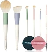 LULUCOLORS 6-Piece Makeup Brush Set with 2 Makeup Sponges – Includes Tapered Powder, Angled Fluff...