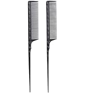 PERFEHAIR Heat Resistant Rat Tail Combs for Flat Iron Straightening, 2 Pieces Carbon Fiber Anti S...