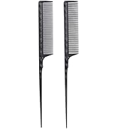 PERFEHAIR Heat Resistant Rat Tail Combs for Flat Iron Straightening, 2 Pieces Carbon Fiber Anti S...