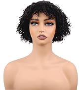 BIG G HAIR 8 inch Pixie Curly Vietnamese Human Hair Side Part Short Bob Wig With Bang With Adjust...