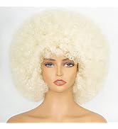 70's Afro Wig for Women, Platinum Blonde Short Afro Kinky Curly Wig, Glueless Synthetic Wig with ...