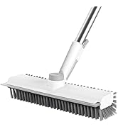 Floor Scrub Brush with Long Handle, 3 in 1 Scrape and Double-Sided Stiff Bristle Scrub Brush, Enl...