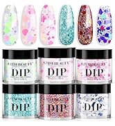 AZUREBEAUTY Dip Powder Nail Set, 6 Colors with Glitter in Pink and Aqua Blue, Light Dark Tones, N...