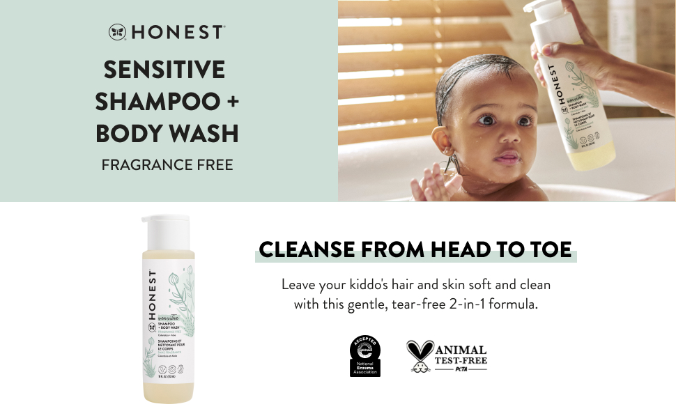 Honest Sensitive Shampoo + body Wash - Fragrance Free.  Cleanse from Head to Toe