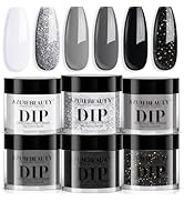 AZUREBEAUTY Dip Powder Nail Basic Set White Black Silver Grey Pure Sparkle 6 Colors All Seasons D...